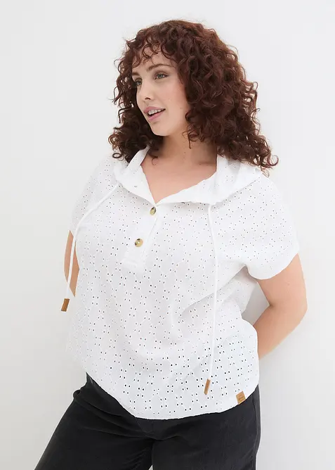 T-shirt col Henley à capuche, bonprix