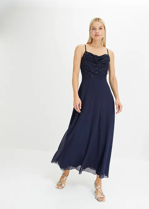 Robe à fines bretelles et haut à sequins brodés, bonprix
