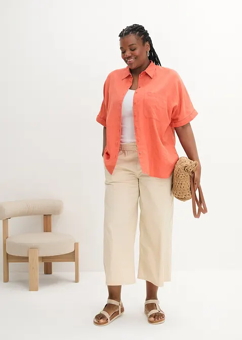 Chemisier manches coudes oversize en lin mélangé, bonprix