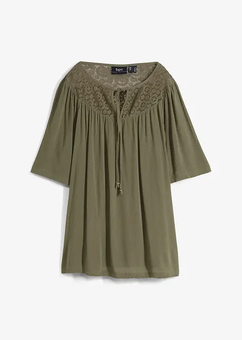 Longue tunique en crépon, manches coude, bonprix