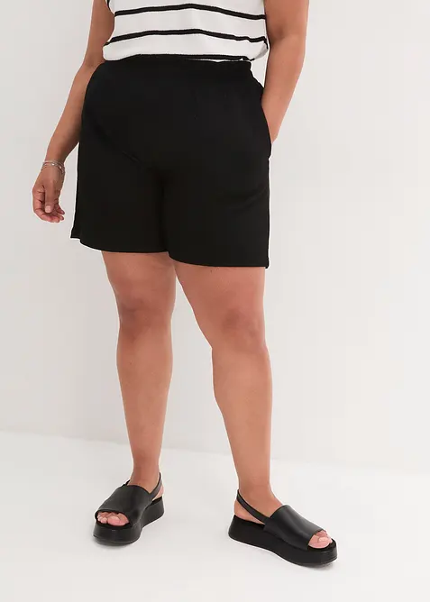 Short en jersey texturé à taille haute élastiquée, bonprix