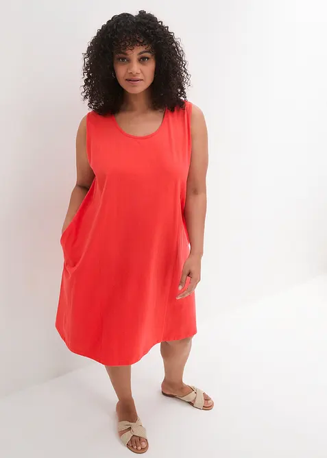 Robe trap&egrave;ze courte en jersey, sans manches, bonprix