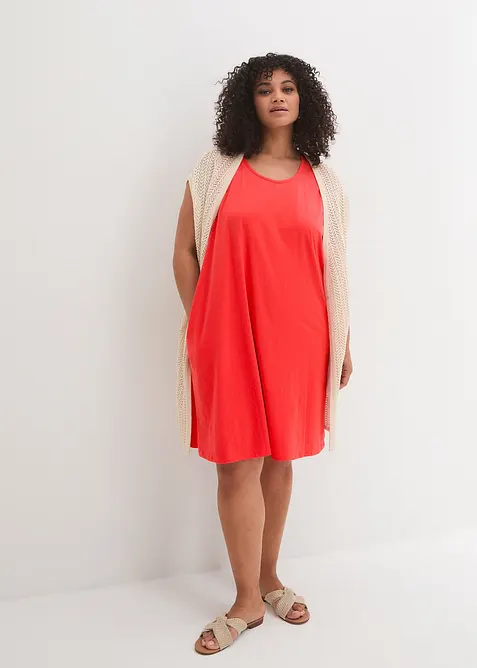 Robe trap&egrave;ze courte en jersey, sans manches, bonprix