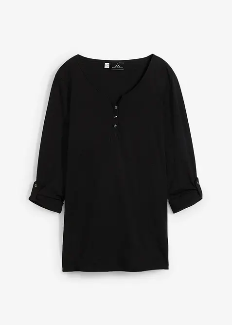 T-shirt manches longues à col boutonné, 100% coton, bonprix