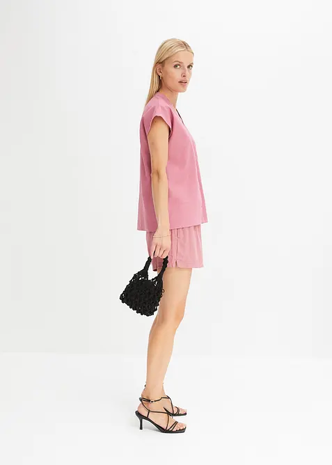 L&eacute;ger chemisier manches courtes en lin m&eacute;lang&eacute;, bonprix