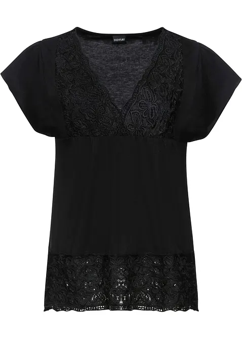 T-shirt avec décolleté en dentelle, bonprix