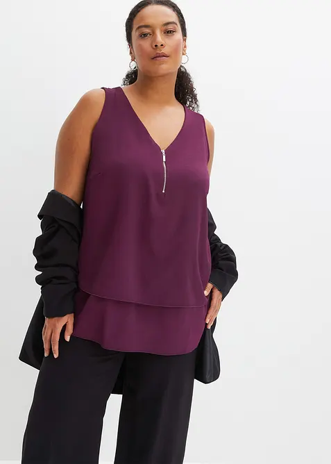 Top en viscose &agrave; encolure zipp&eacute;e, bonprix