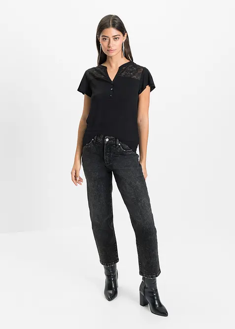 T-shirt col tunisien en viscose extensible, bonprix