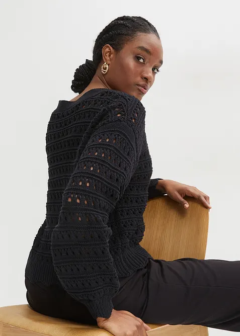 Cardigan ajour&eacute; 100% coton, bonprix