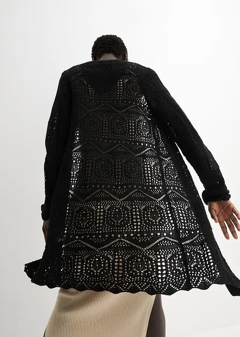 Gilet long en maille ajour&eacute;e, bonprix