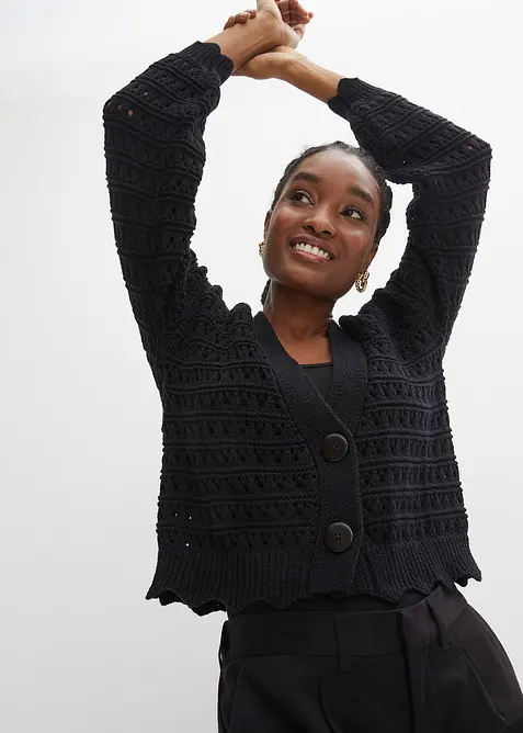 Cardigan ajour&eacute; 100% coton, bonprix