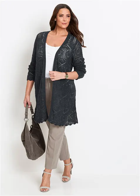 Gilet long en maille ajour&eacute;e, bonprix