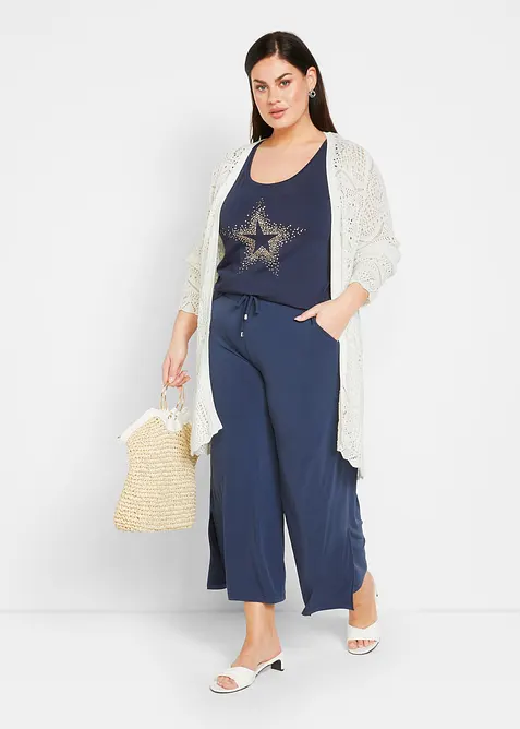 Gilet long en maille ajourée, bonprix