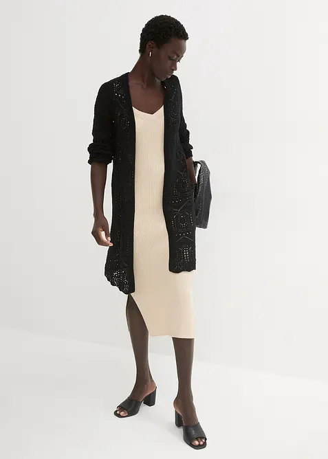 Gilet long en maille ajour&eacute;e, bonprix