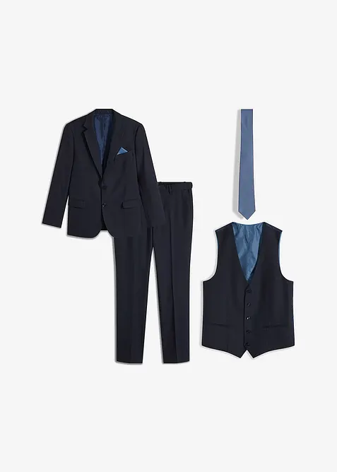 Costume slim 4 pièces avec gilet et cravate, bonprix