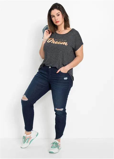 T-shirt long en viscose m&eacute;lang&eacute;e, bonprix