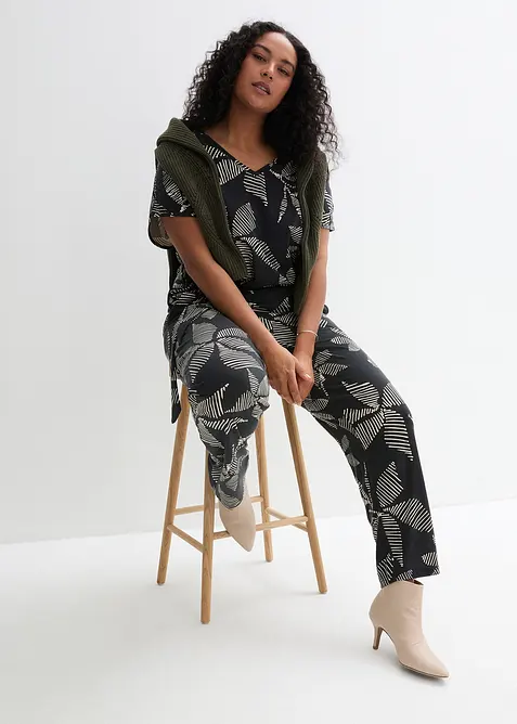 Pantalon taille élastiquée avec lien à nouer, bonprix