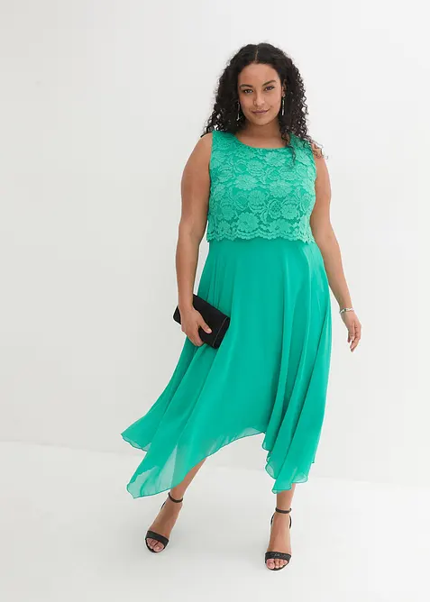 Robe premium en crêpe avec dentelle, bonprix