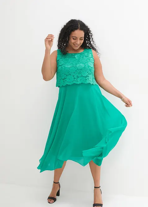 Robe premium en crêpe avec dentelle, bonprix