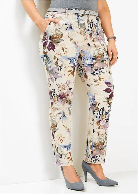 Pantalon extensible imprimé fleurs, bonprix