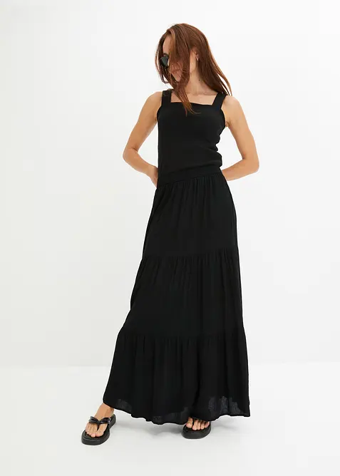 Jupe longue &eacute;tag&eacute;e en viscose textur&eacute;e, bonprix