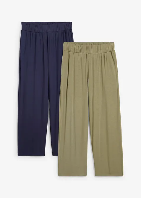 Lot de 2 pantalons 7/8 en jersey &agrave; taille haute, bonprix