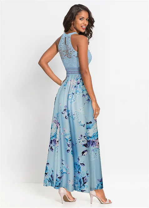 Robe longue estivale avec imprim&eacute; floral et empi&egrave;cement dentelle, bonprix