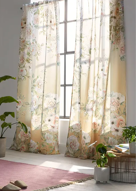 Rideau en microfibre à imprimé roses avec polyester recyclé (1 pce), bonprix