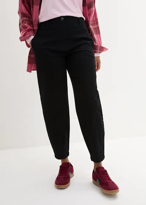 Pantalon barrel en twill à taille haute élastiquée et coutures décalées sur le devant, bonprix