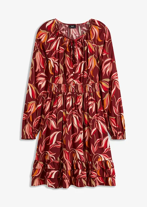 Robe en viscose tissée à ceinture smockée, longueur genou, bonprix