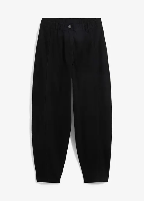 Pantalon barrel en twill à taille haute élastiquée et coutures décalées sur le devant, bonprix