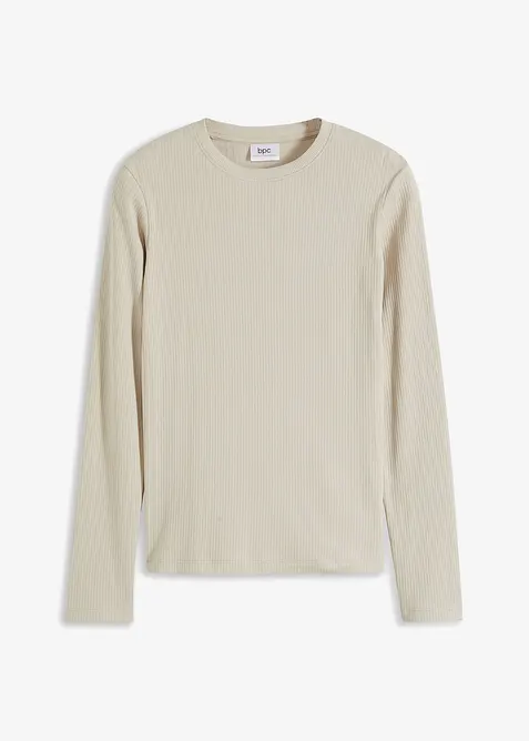 T-shirt côtelé manches longues 100 % coton, bonprix