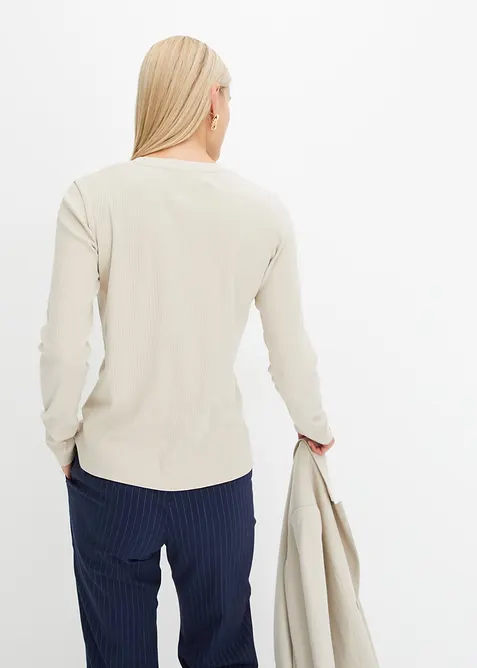 T-shirt côtelé manches longues 100 % coton, bonprix