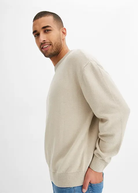 Pull col rond doux en coton mélangé, loose, bonprix