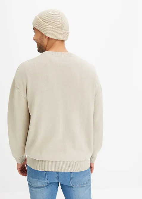 Pull col rond doux en coton mélangé, loose, bonprix