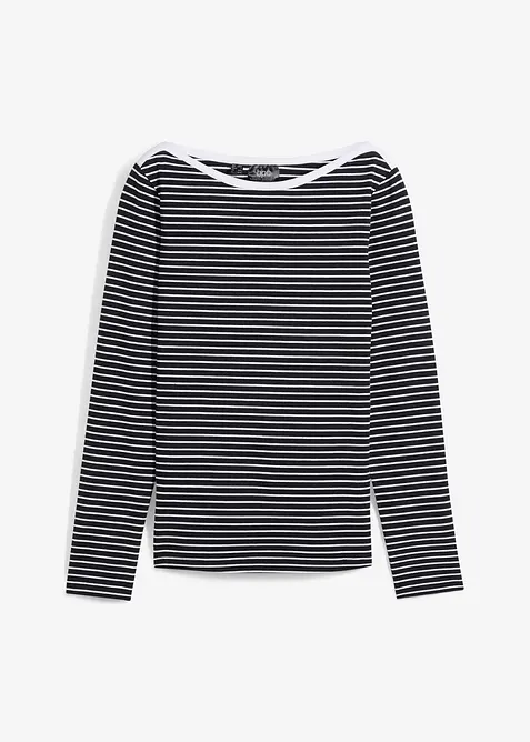 T-shirt manches longues rayé col bateau, bonprix