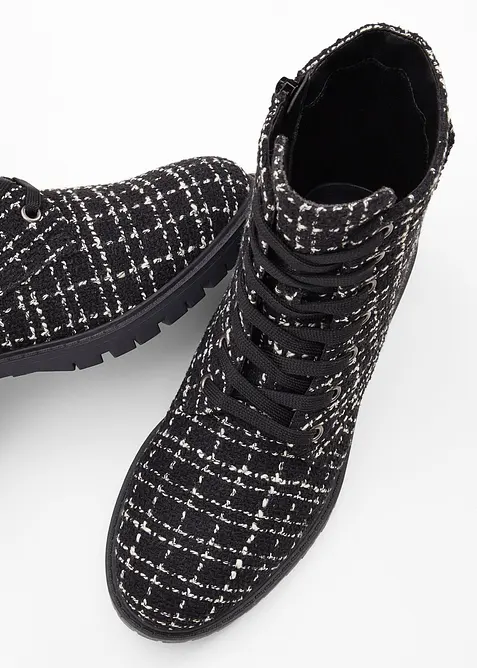 Boots à lacets, aspect tweed, bonprix