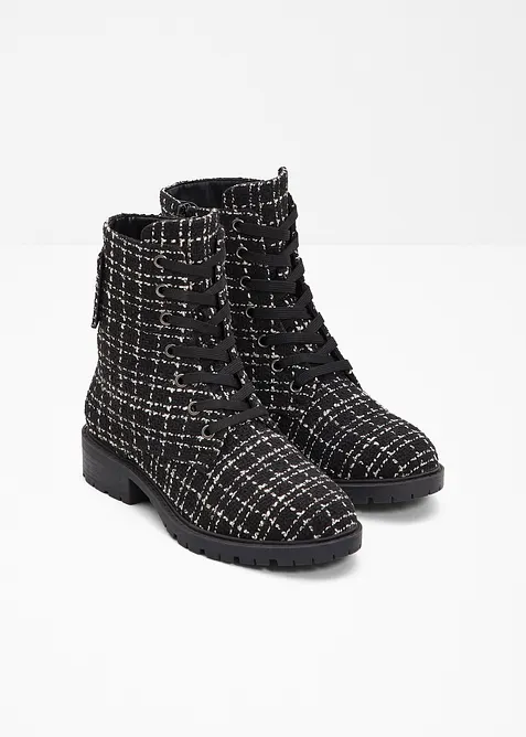 Boots à lacets, aspect tweed, bonprix