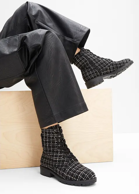Boots à lacets, aspect tweed, bonprix