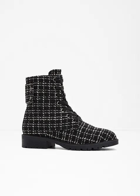 Boots à lacets, aspect tweed, bonprix