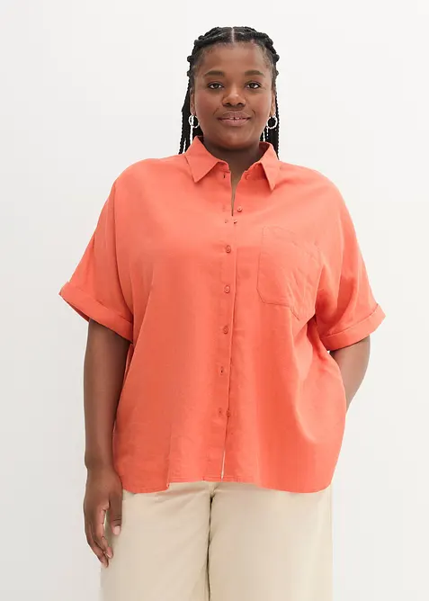 Chemisier manches coudes oversize en lin mélangé, bonprix