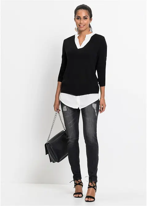 Pull en fine maille avec empiècement chemisier, bonprix