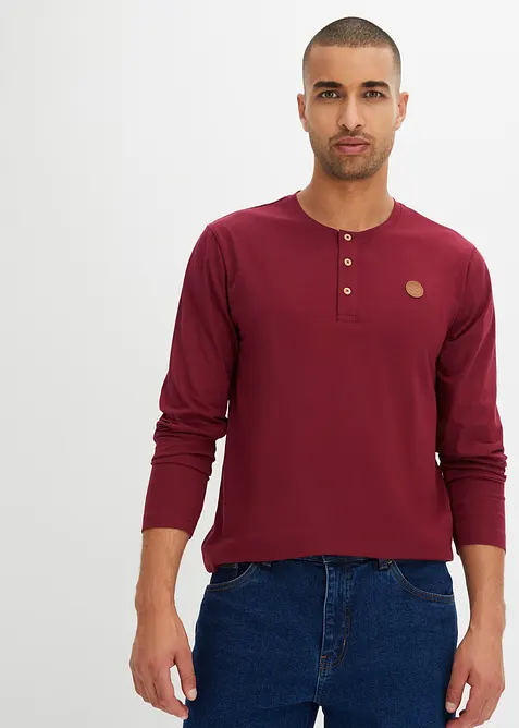 Lot de 2 T-shirts manches longues col tunisien 100% coton, bonprix