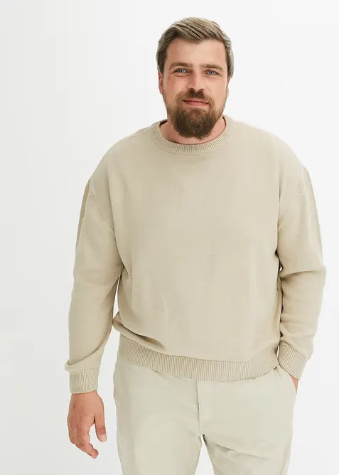 Pull col rond doux en coton mélangé, loose, bonprix