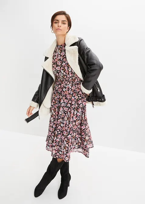 Veste biker en maille peluche, bonprix