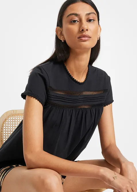 T-shirt en coton avec dentelle, bonprix