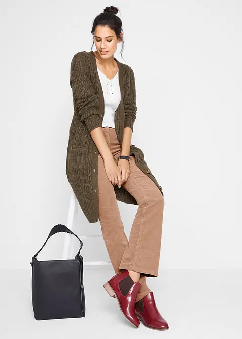 Pantalon bootcut en velours côtelé extensible, bonprix