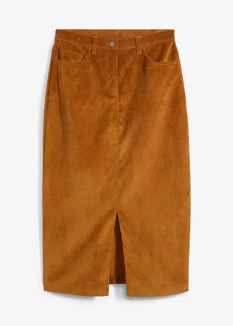 Jupe midi en velours côtelé, extensible, bonprix