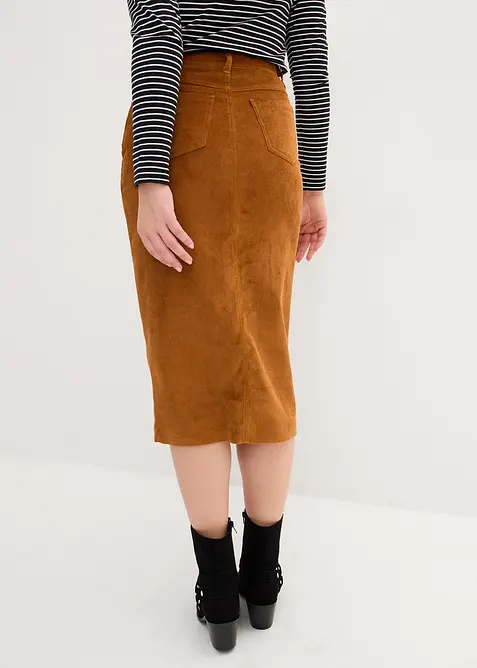 Jupe midi en velours côtelé, extensible, bonprix