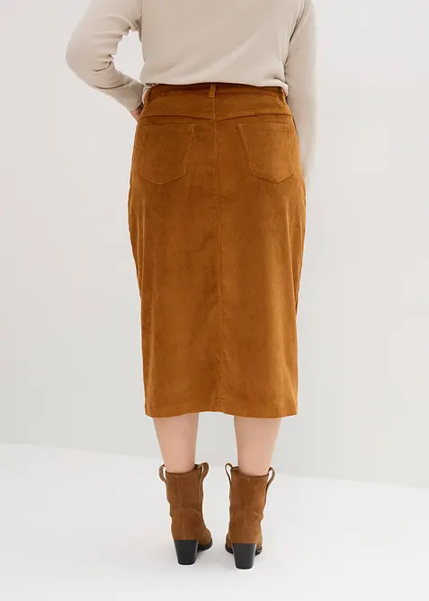 Jupe midi en velours côtelé, extensible, bonprix